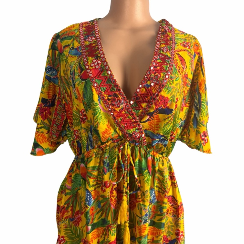 Nation AK Outfits Floral V-Neck Maxi Dress Yellow and Red - Picture 2 of 7